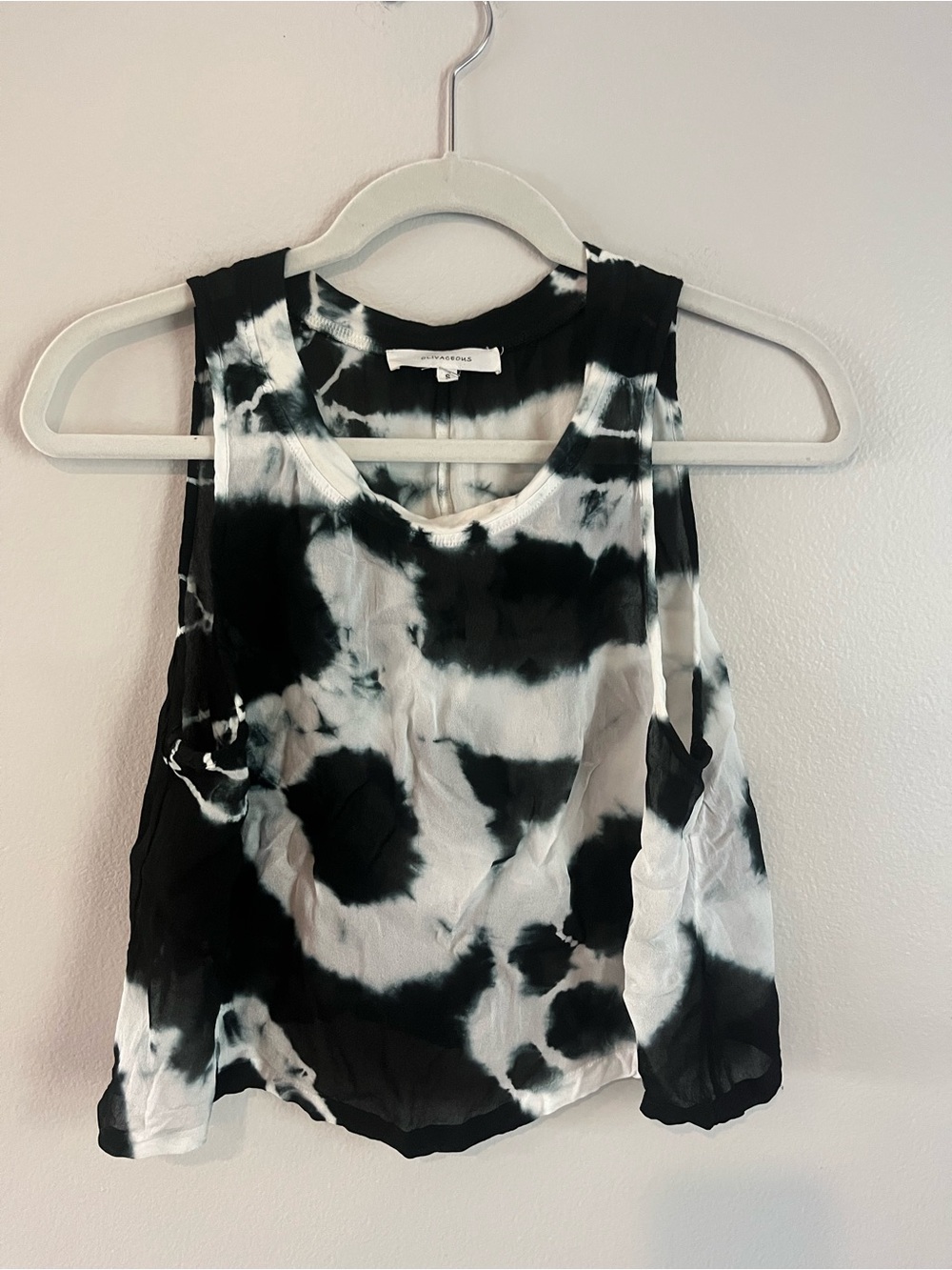 Olivaceous Black White Tie Dye Sheer Sleeveless Top Size Small
